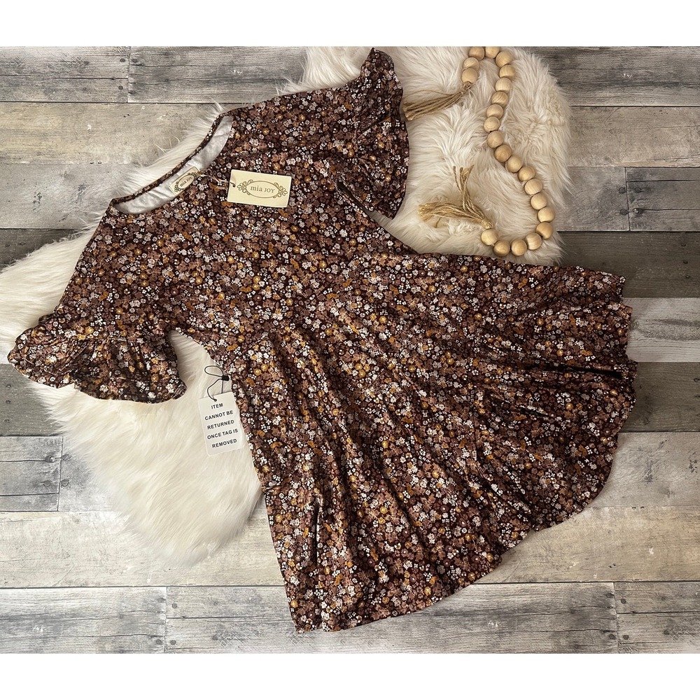 *NEW* Joyfolie Mia Joy Girls Emilia Dress in Brown Floral Size 10
